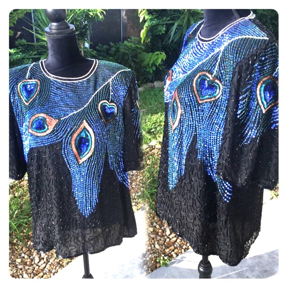 Peacock sequin and beaded evening top
